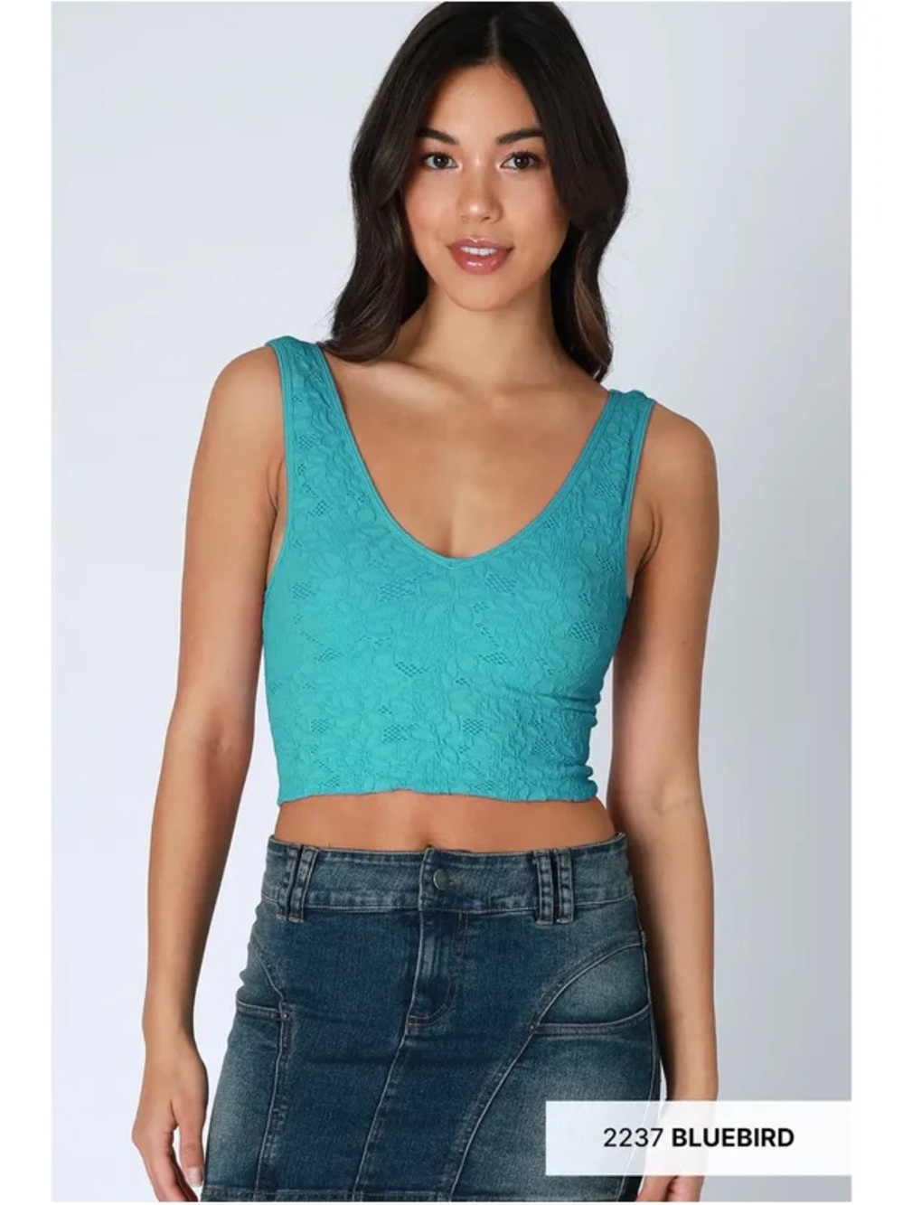 Nikibiki Bluebird Turquoise Lace Seamless Crop Tank Bralette OS NWOT